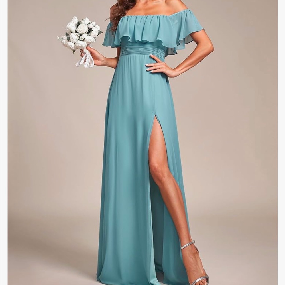 Off the shoulder blue maxi dress